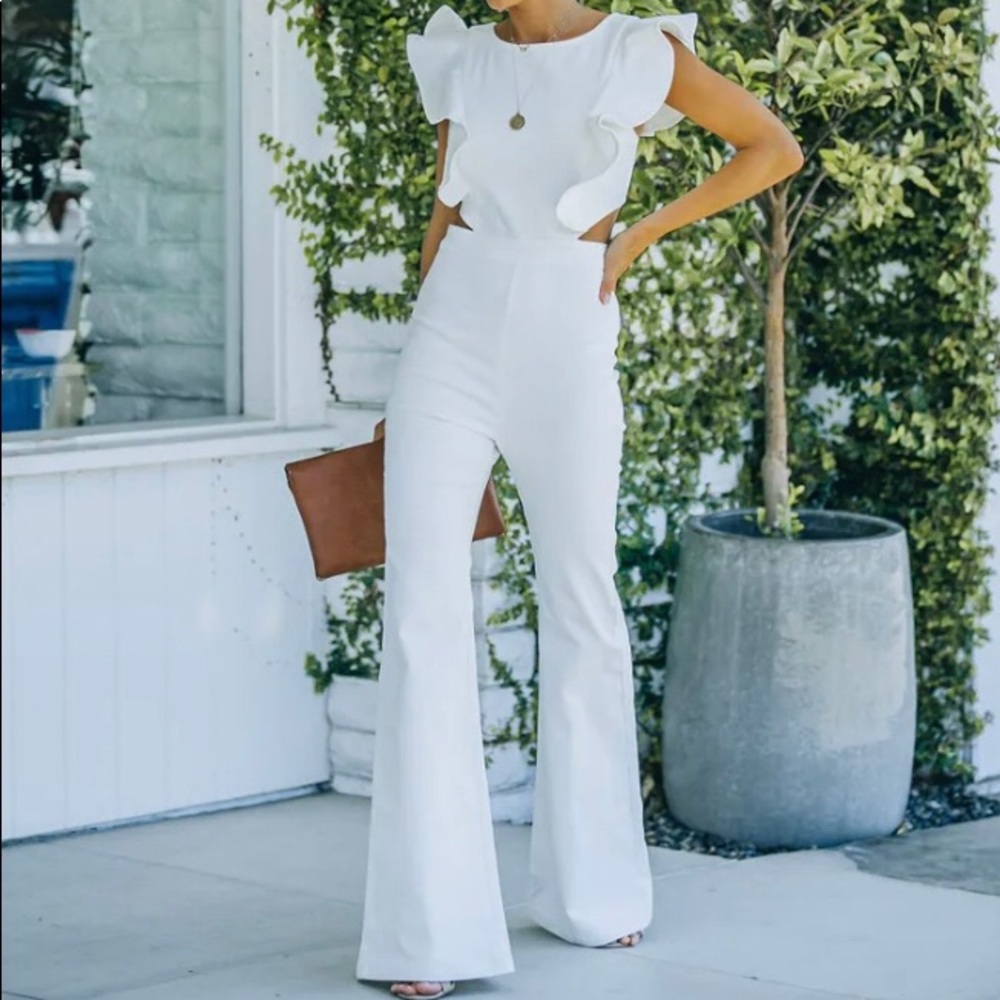 Kadie Cotton Blend Flared Jumpsuit - White